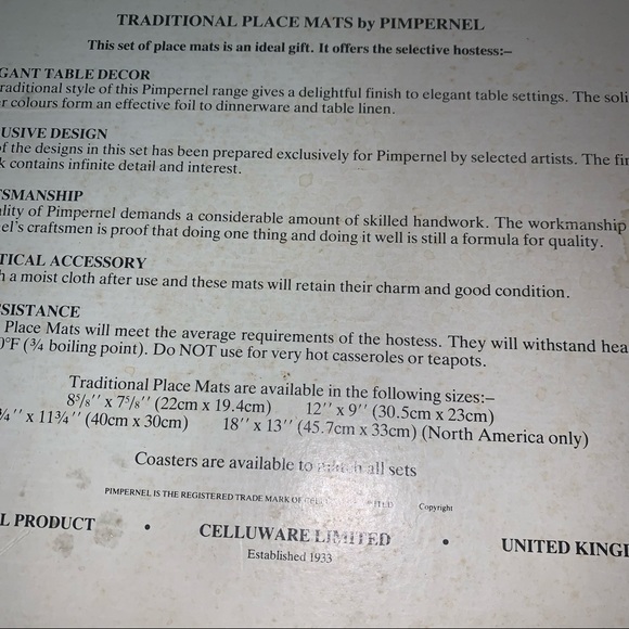Pimpernel Holiday Spode Pimpernel Xmas Christmas Placemats Cork